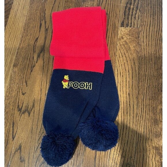Winne‎ The Pooh Scarf Kid's Knit Pom Pom Red Yellow Blue Stripes Embroidered 43" - Picture 5 of 7